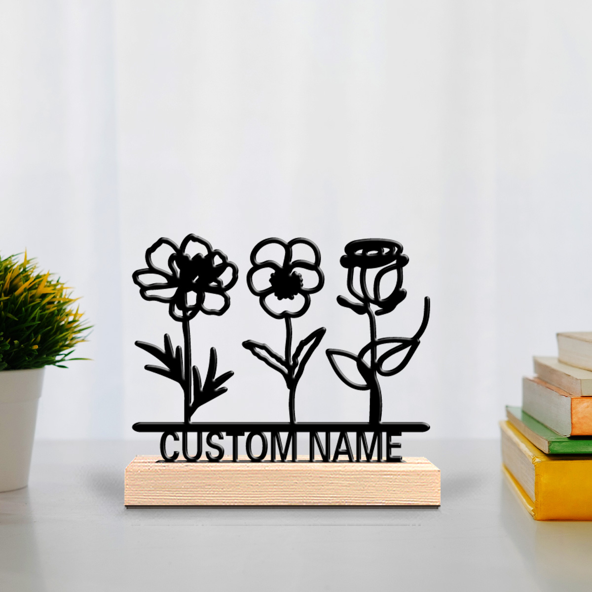 Art Craft Wood - 1pc 패션 꽃 맞춤형 텍스트 금속