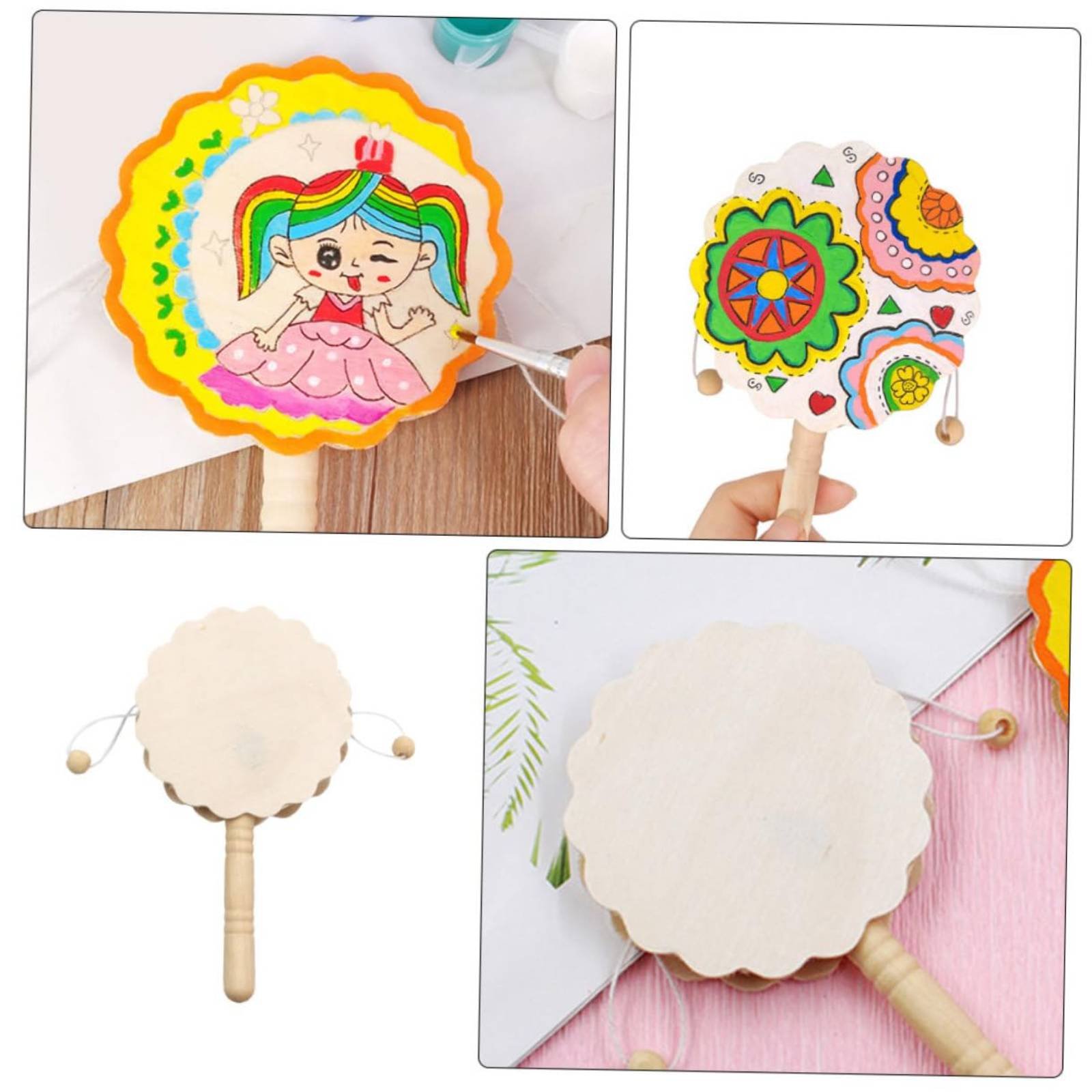 Art Craft Workshop - DIY 나무 딸랑이 드럼, 평평한 표면