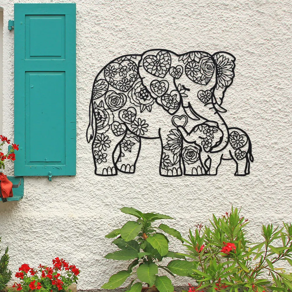 꽃무늬가 새겨진 철 코끼리 금속 벽 장식, 현대적인 공 - Art Craft Elephant 리뷰 및 가격