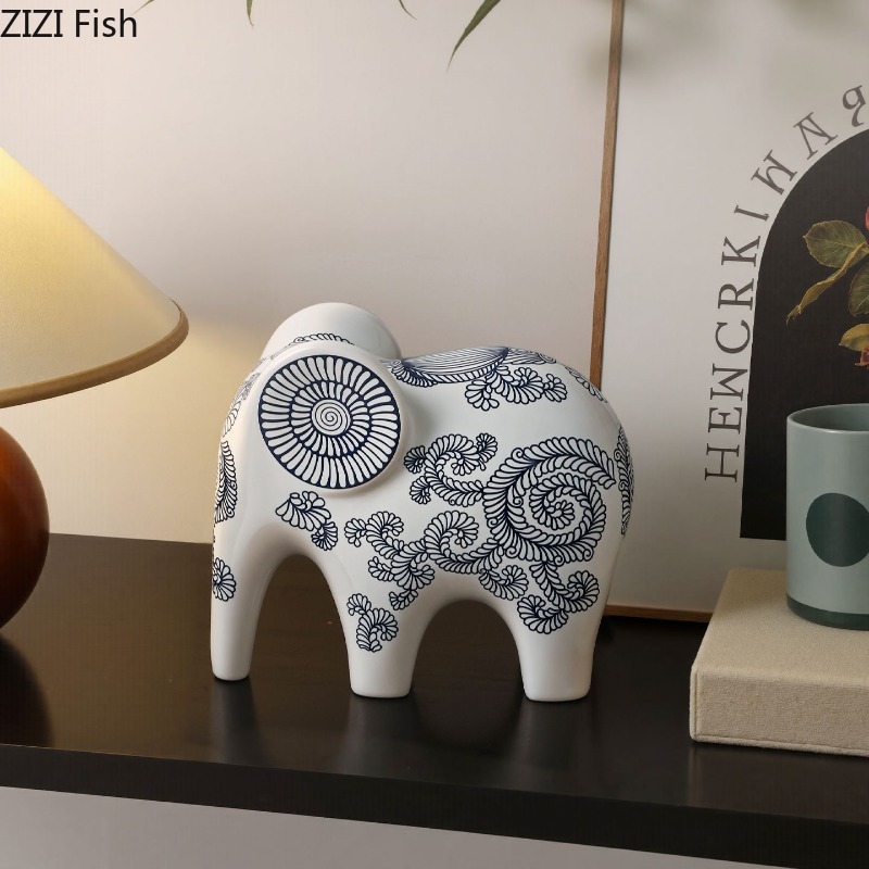 새로운 중국 스타일 도자기 코끼리 장식품 청화백자 코끼 - Art Craft Elephant 리뷰 및 가격