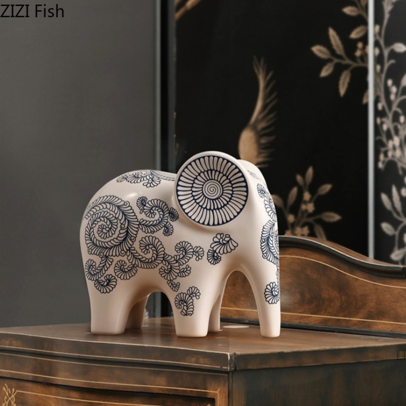 새로운 중국 스타일 도자기 코끼리 장식품 청화백자 코끼 - Art Craft Elephant 리뷰 및 가격