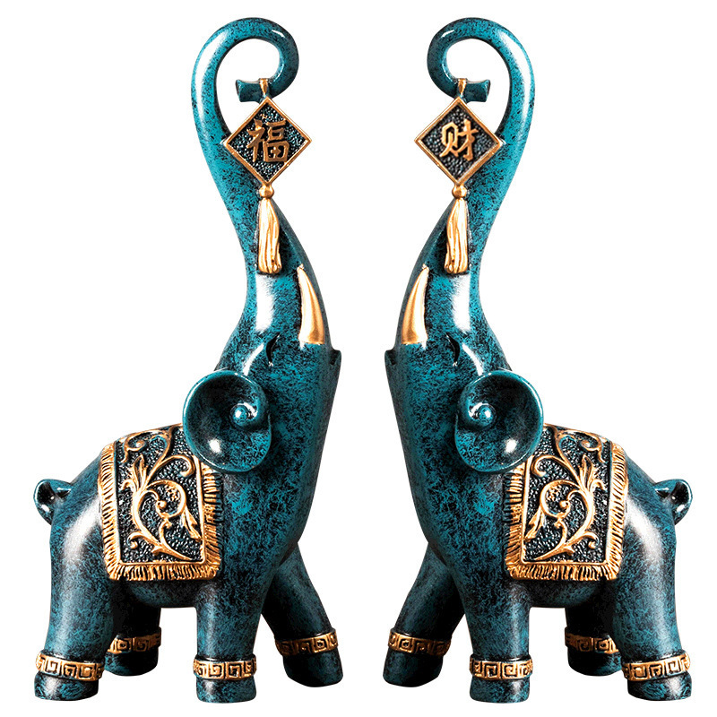 한 쌍의 중국 스타일 행운의 코끼리 코 조각상 가정 장 - Art Craft Elephant 리뷰 및 가격